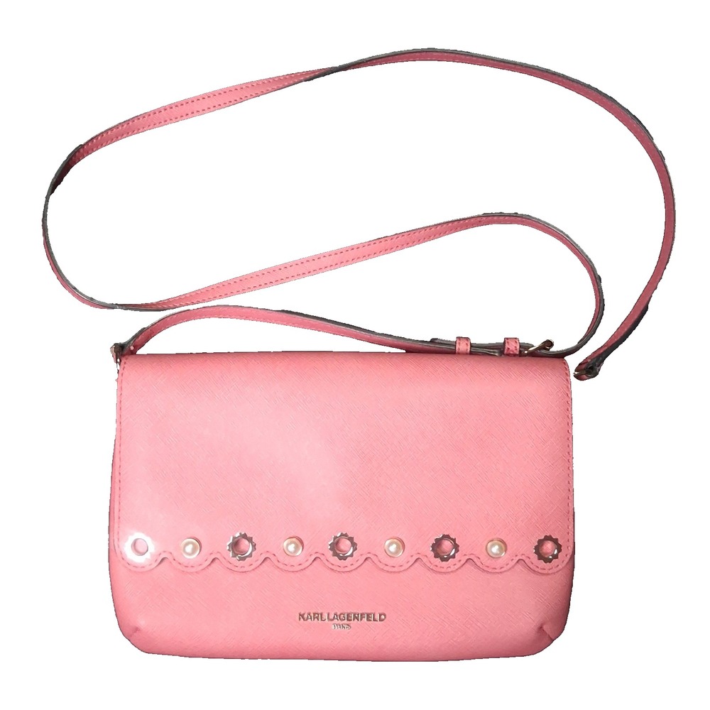 Karl Lagerfeld Paris Crossbody‎ Bag Pink with Pearl and Gold Grommets